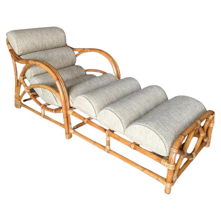 Restored Two-Strand "1940s Transition" Rattan Chaise Lounge