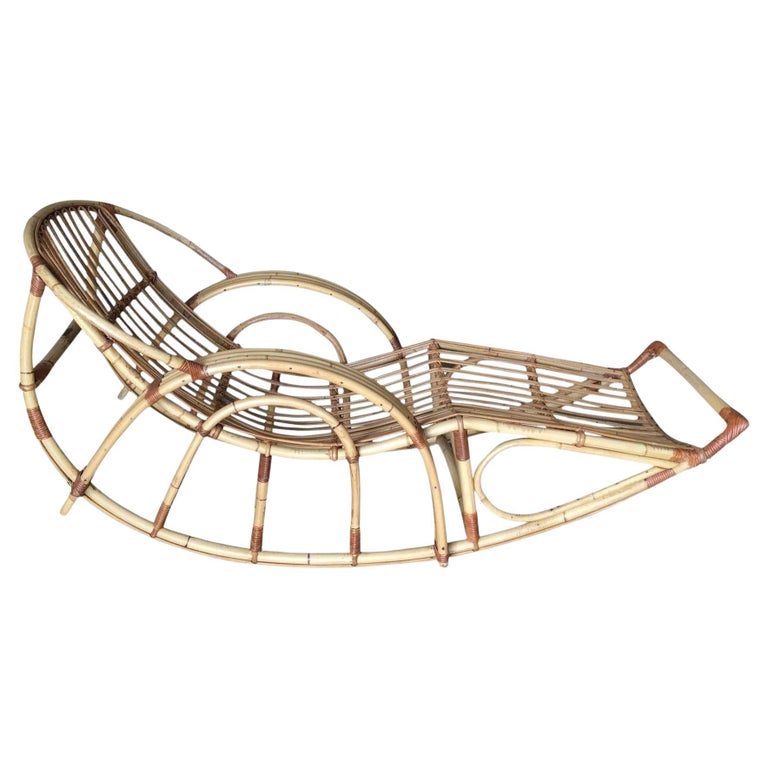Restored Stick Pencil Rattan Rocking Lounge Chair by Emerson