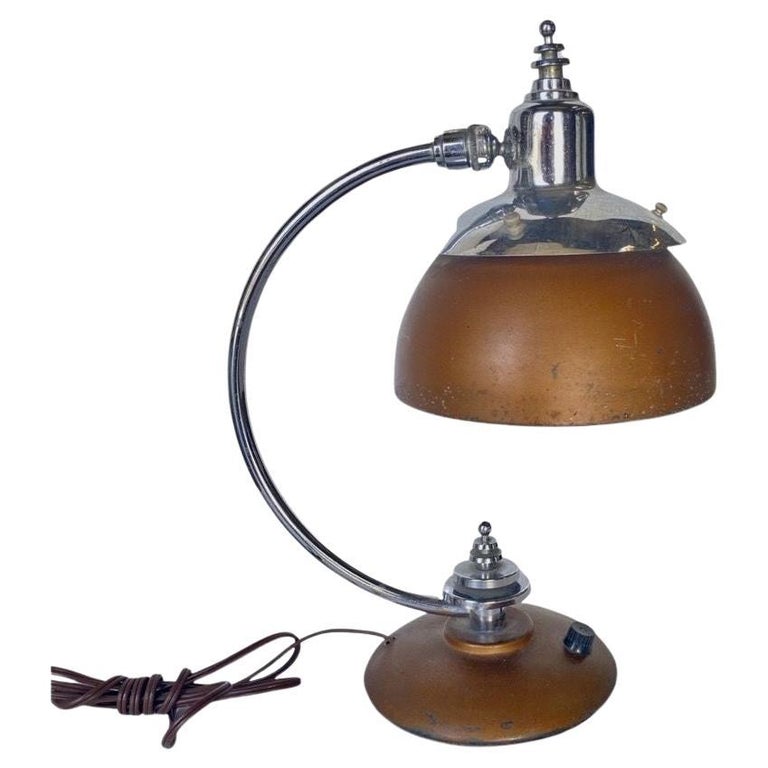 1930's Machine Age Chrome and Copper Desk Lamp