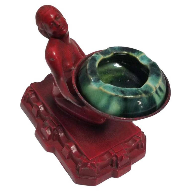 Rare Red Enamel Nuart Nude Female Ashtray w/ McCoy Ashtray