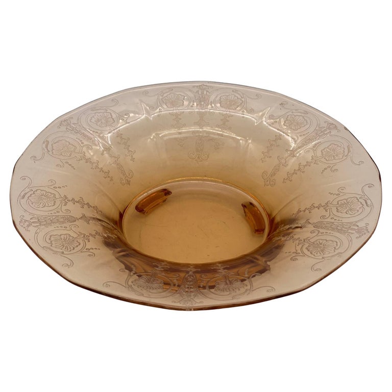 Vintage Bohemian Peach Intaglio Glass Fruit Bowl, Circa 1930