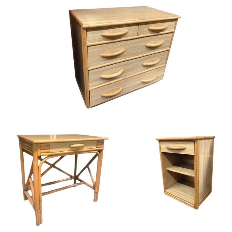 Restored Mid Century Rattan Dresser/Vanity Bedroom Set