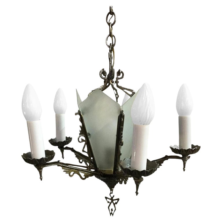 Art Deco Slat Glass Chandelier With Geometric Details