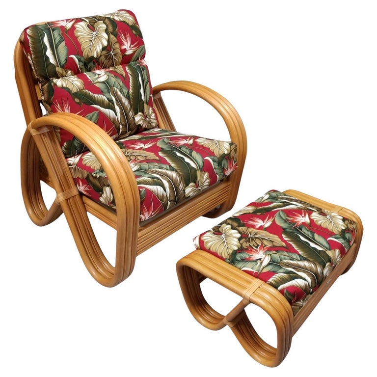 Rattan Mid-century 3-Strand Pretzel Lounge Chair and Ottoman