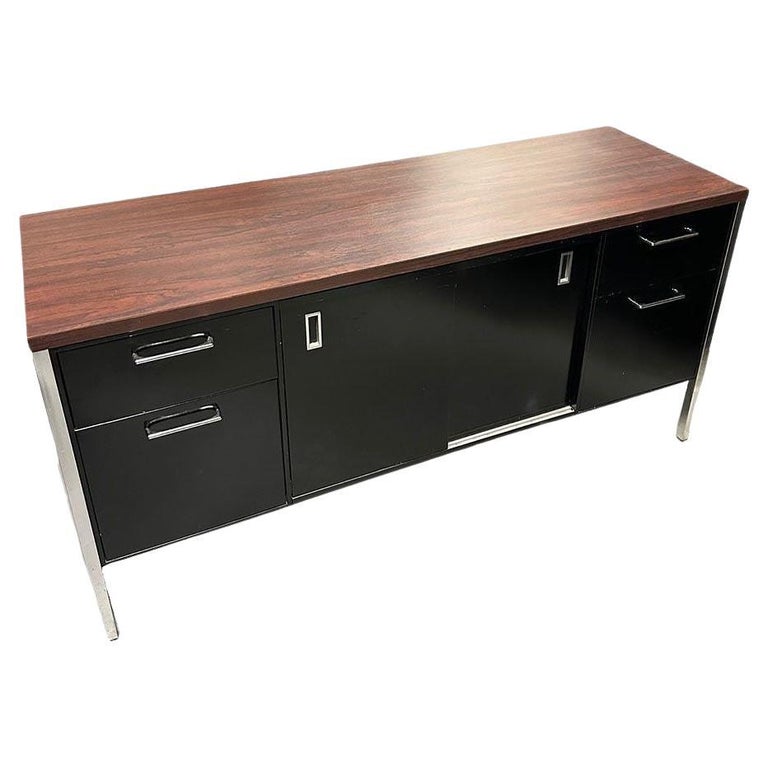 Modern Black & Chrome Metal Tanker Credenza by Steelcase