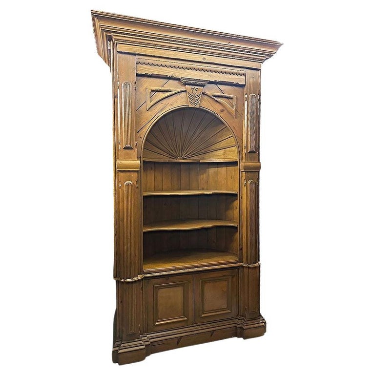 Georgian Style Old Pine Barrel Back Bespaq Corner Book Case
