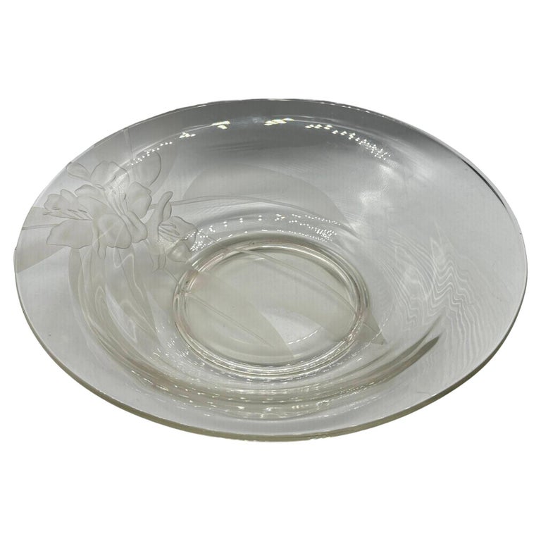 Vintage 1950's Dorothy Thorpe Etched Art Glass Hibiscus Bowl