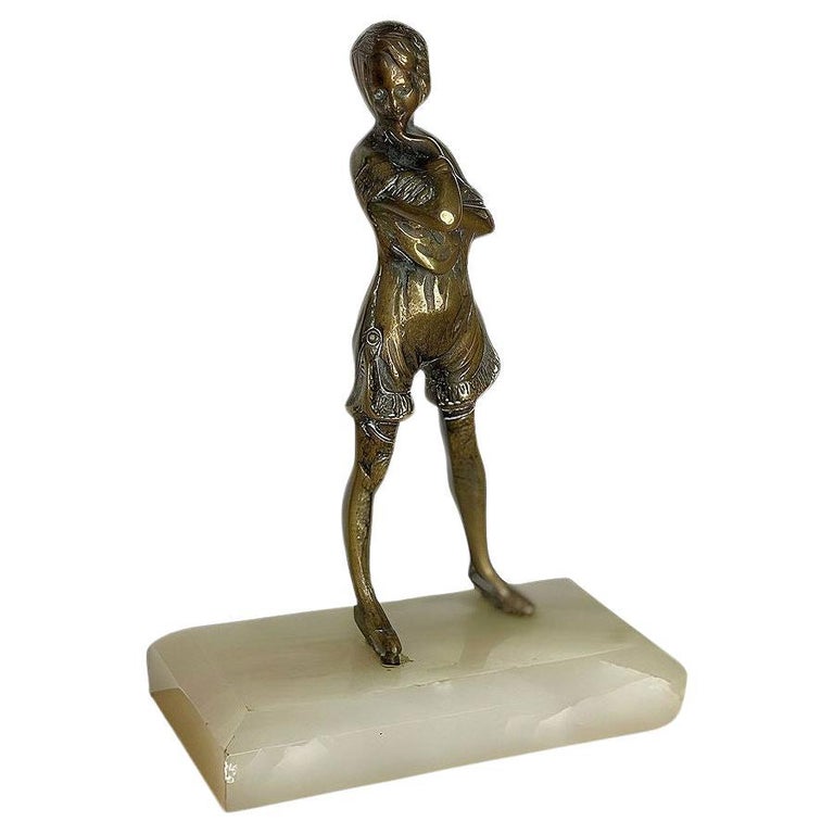 6" Tall Art Deco Nude Female Flapper Bronze Sculpture on Green Onyx Base