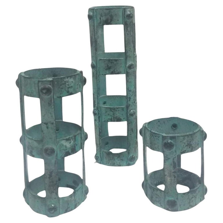 Set of 3 Brutalist style Candlestick Holders Cage Design