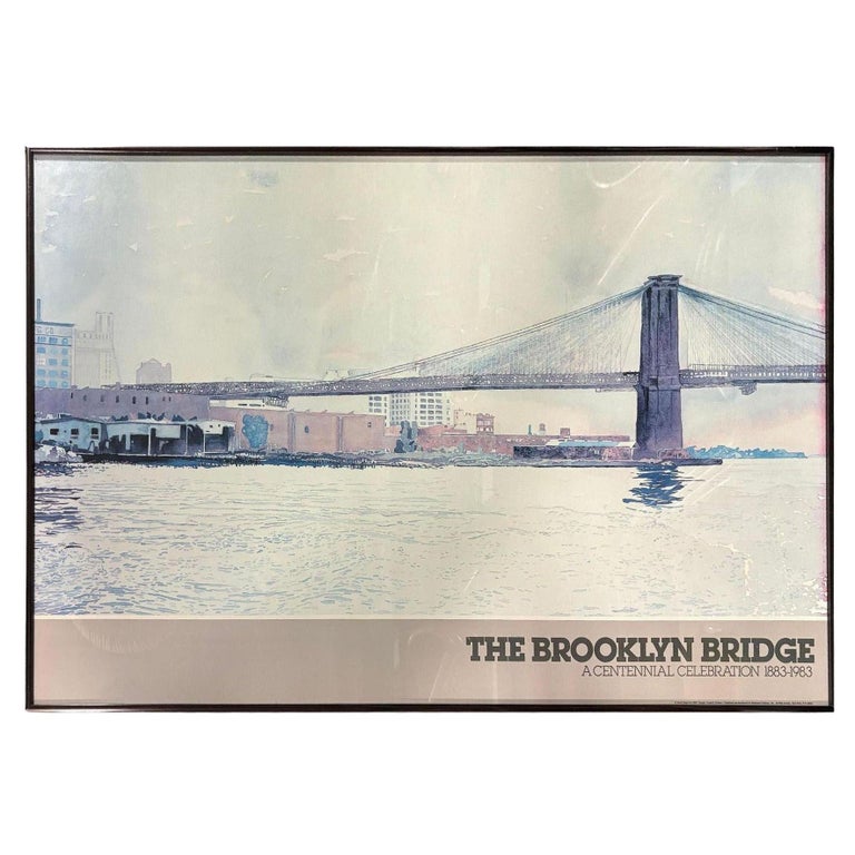 1983 "The Brooklyn Bridge" Watercolor Lithograph Poster by David Lingwood Framed