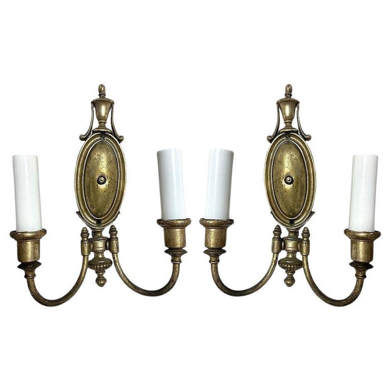 French Empire Style Cast Brass Dual Arm Wall Sconces, pair