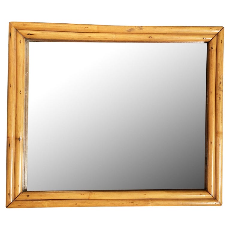 1950's Restored Two-Strand Rectangle Rattan Wall Mirror