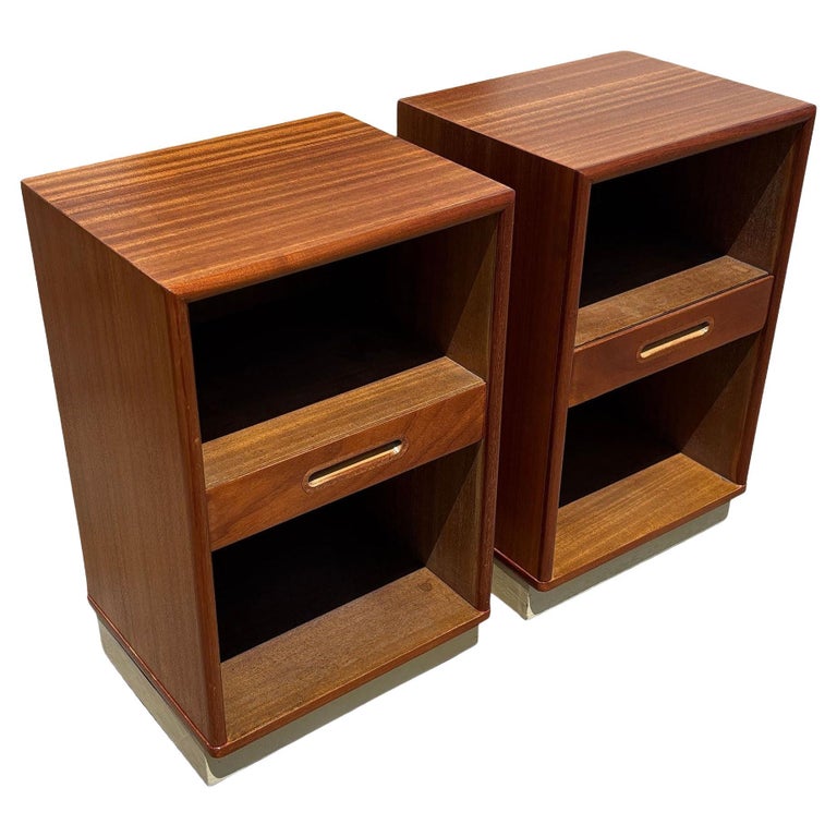 Pair of Teak and Mahogany Mid Century Nightstands by Edward Wormley for Dunbar