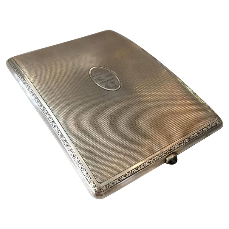 German Sterling Silver Cigarette Case with a Sapphire Stone
