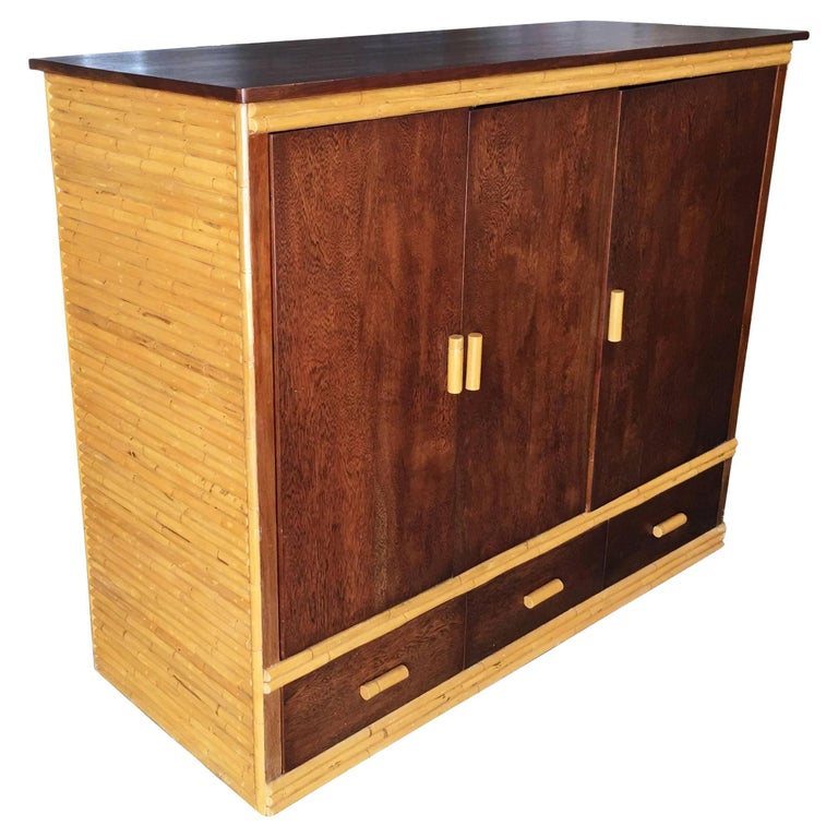 Rare Restored Bespoke Rattan & Mahogany Armoire