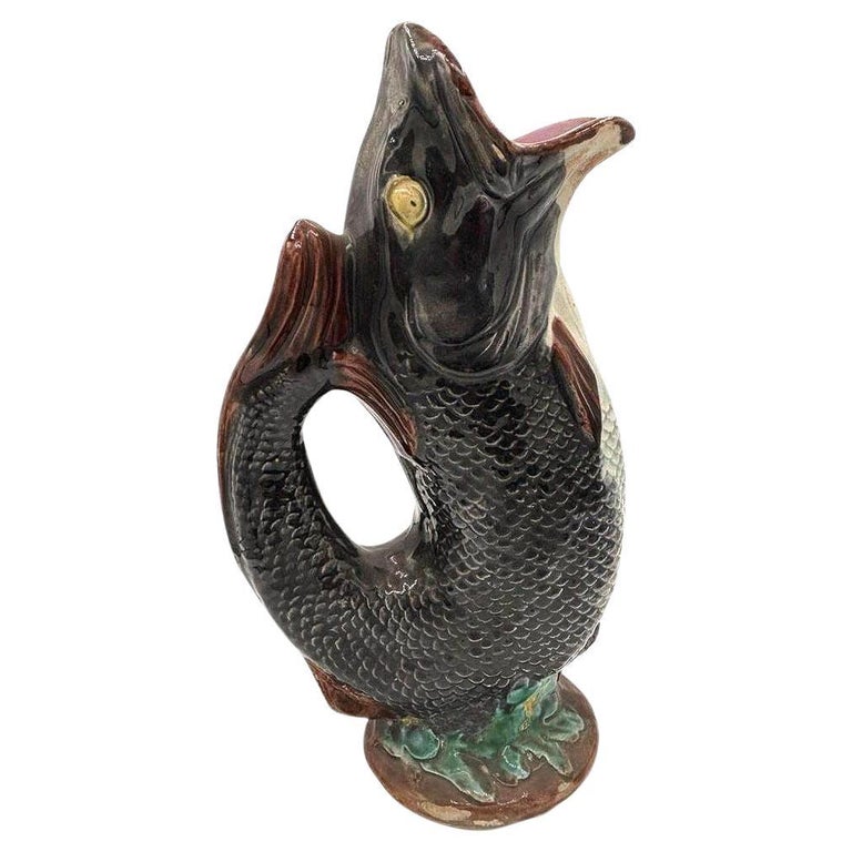 Victorian Hand Painted Majolica Gurgle Fish Ceramic Pitcher