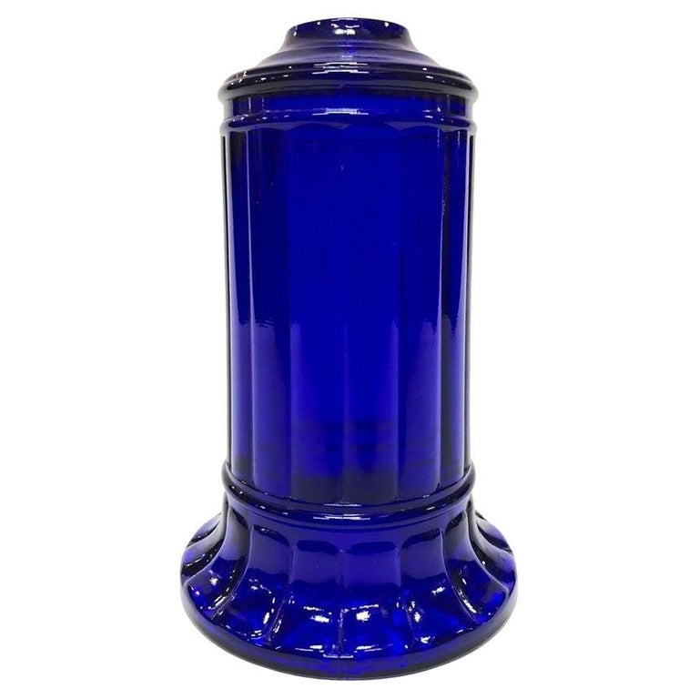 Vianne Art Deco Ripped Cylinder Cobalt Art Glass Light Up Lamp Base