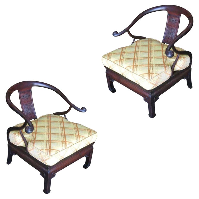 James Mont Style Horseshoe Lounge Chairs, Pair