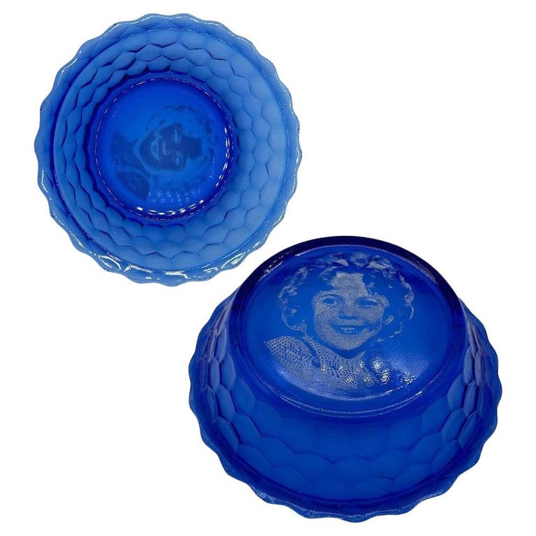 Art Deco Cobalt Shirley Temple Blue Glass Decrotive Bowl Pair by Hazel-Atlas