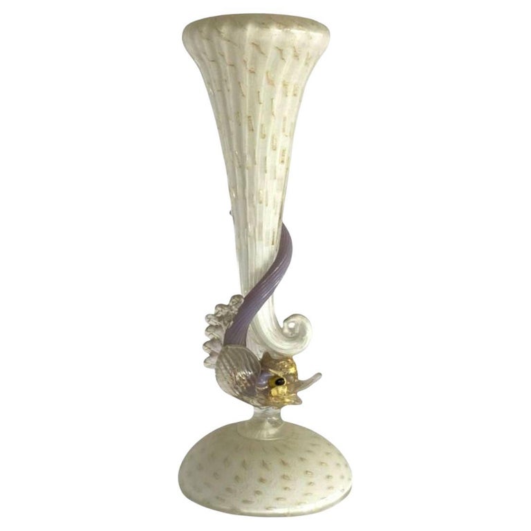 Mid-Century Venetian Murano Glass Dolphin Vase By Salviati