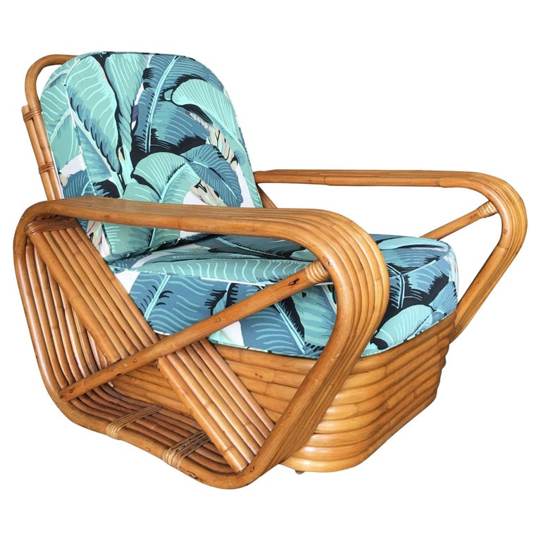 Restored Rattan Six-Strand Square Pretzel Lounge Chair Paul Frankl Style