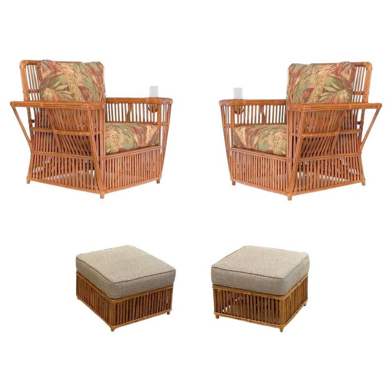 Presidents Stick Reed Rattan Nantucket Lounge Armchair and Ottoman Set