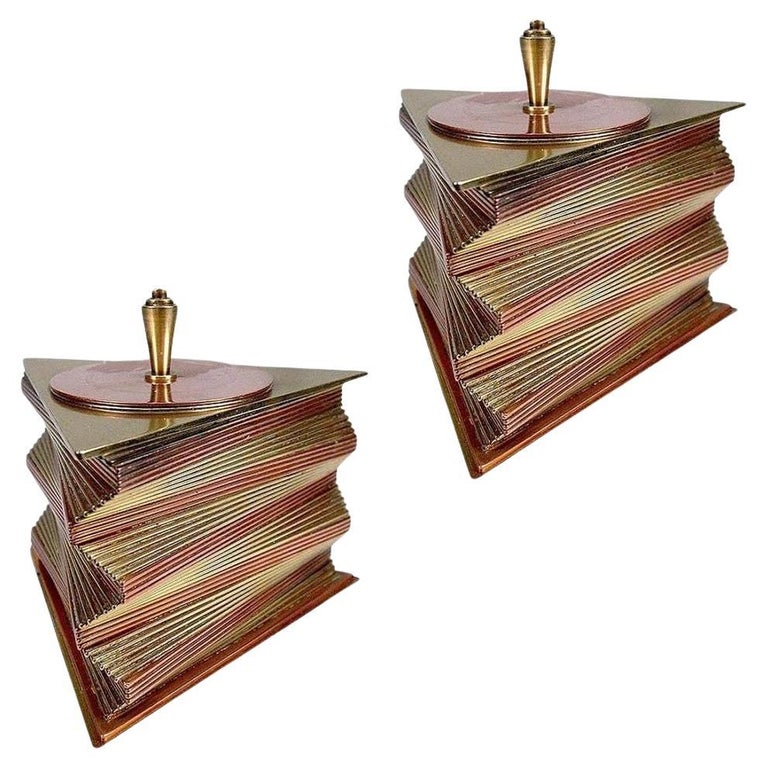 Rare Art Deco Stacked Brass & Copper Machine Age Humidor Box by John Ota, Pair