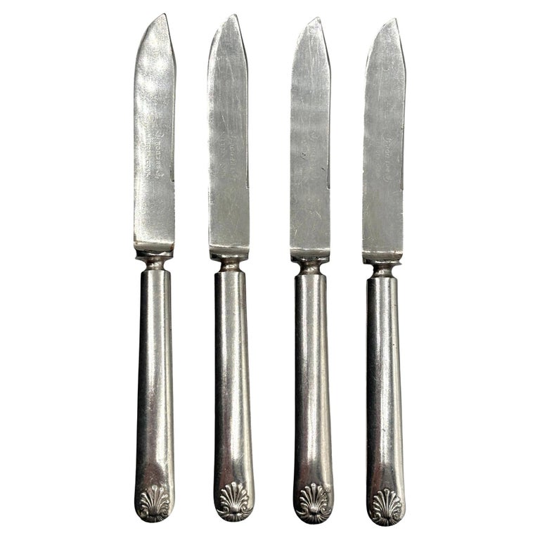 Late Victorian Rodgers Meriden Conn Shell Design Dessert Luncheon Knife Set of 4