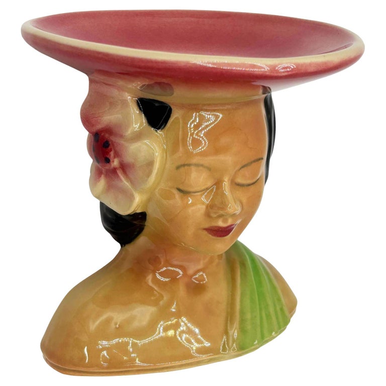 MCM Shawnee Pottery 896 Hawaiian Hula Girl Polynesian Pink Plant Bust Vase