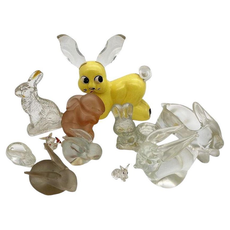 Set of 11 Rare Modernist Glass & Lucite Bunny Rabbit Figural Collection