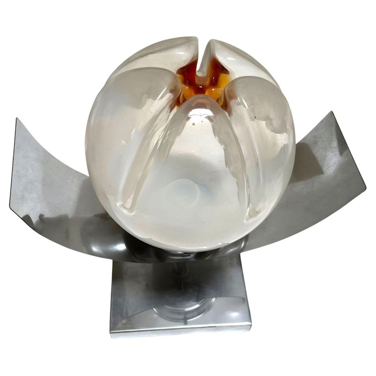 Mid-century Chrome & Murano Art Glass Space-age Wall Sconce by A.V. Mazzega