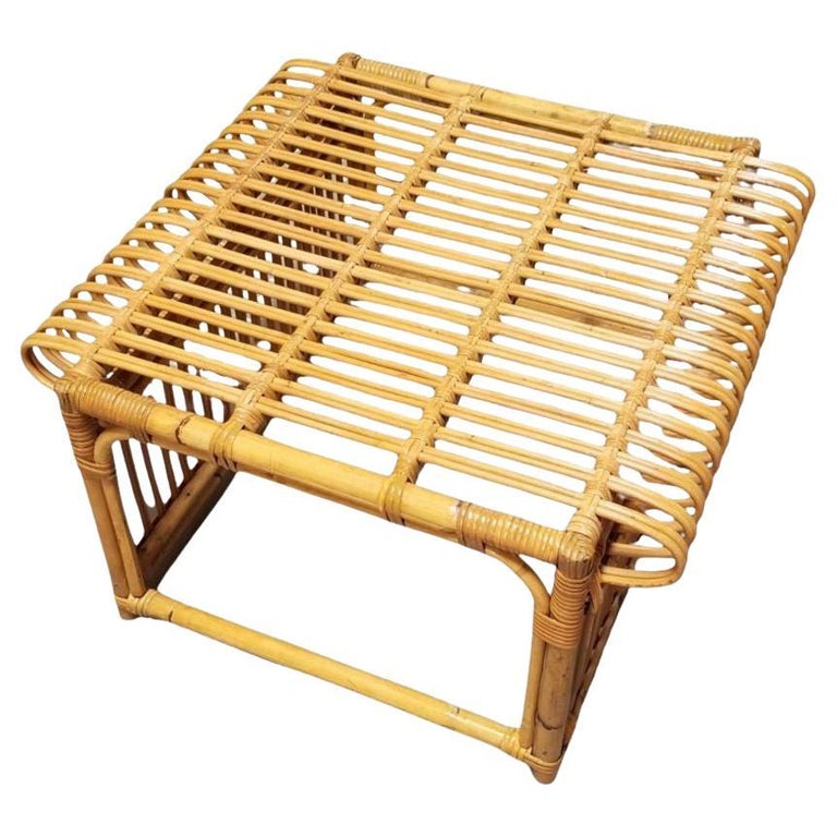Restotrf Skeleton Italian Pencil Reed Rattan Ottoman, style of Frank Albini