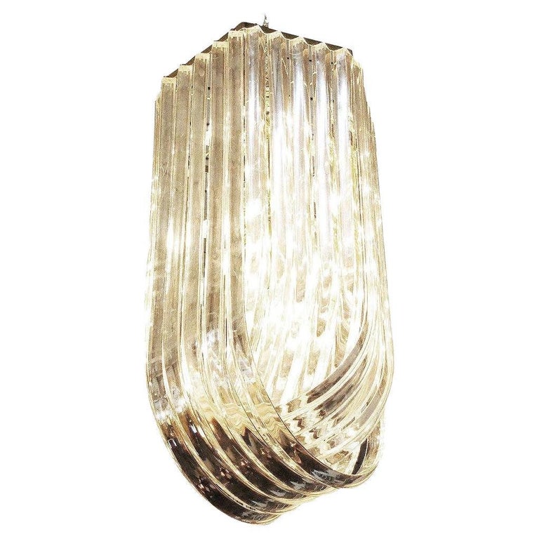 Large MCM Hollywood Regency Sculptural Lucite & Gold Tone Loop Ribbon Chandelier