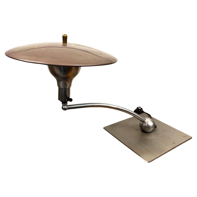 Mid-century M.G. Wheeler "Sight Light" Brushed Steel Table Lamp w/ Enamel Shade