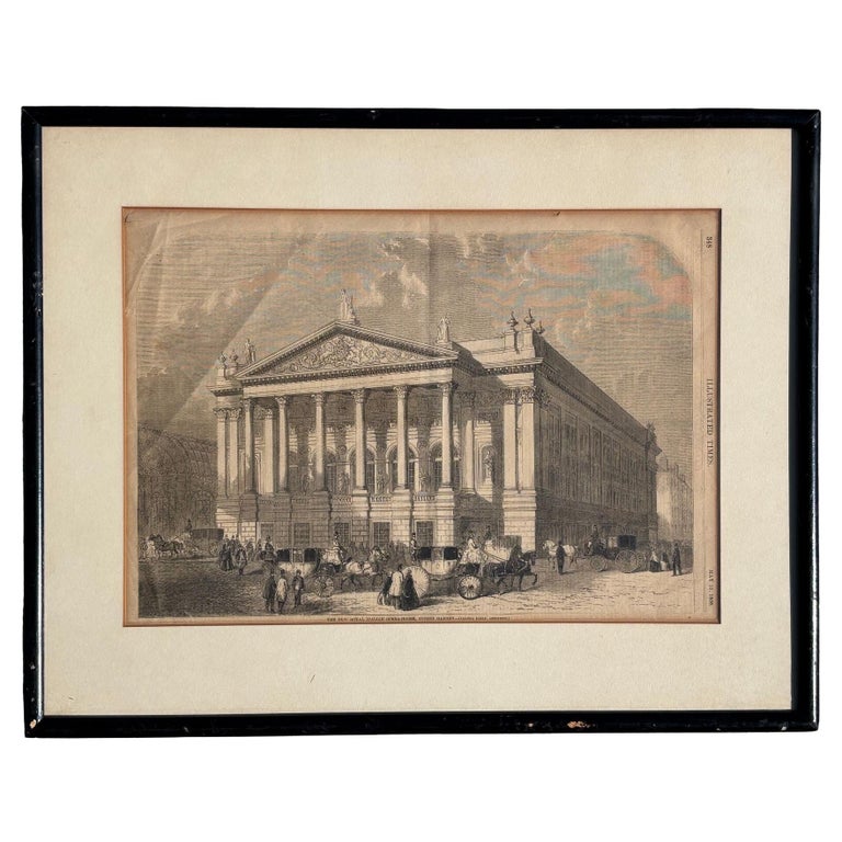 1858 "Royal Italian Opera House" Woodcut Print by William Henry Prior, Framed