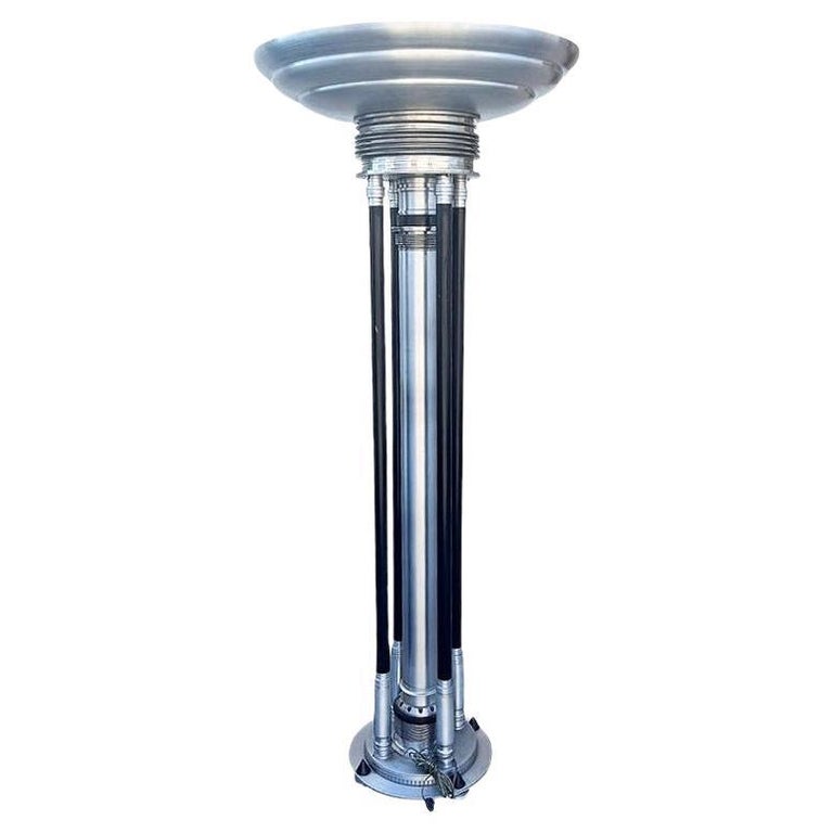 Large Machine Age Art Deco Revival Aluminum and Steel Floor Lamp, 1980