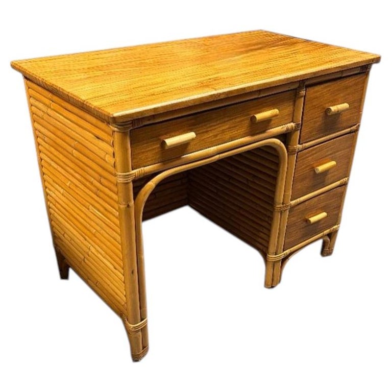 Restored Bespok Vertically Stacked Rattan Writing Desk w/ Mahogany Top