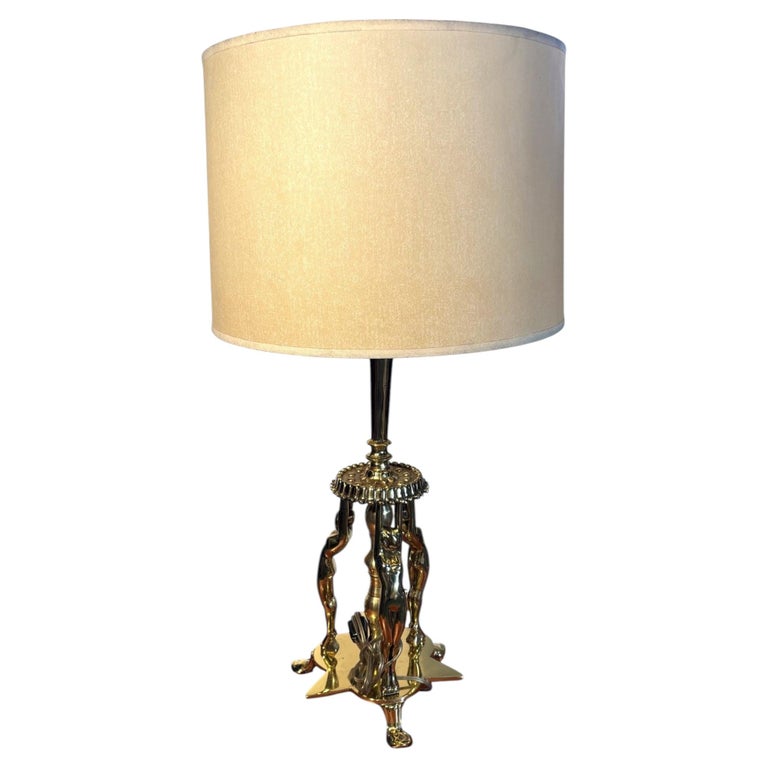 1920 Brass Figural Nude Art Deco Flapper Table Lamp by Frankart w/ Shade