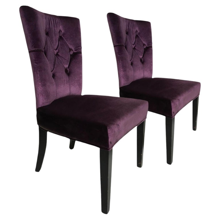 Pair of Vintage Purple Velvet Chairs with Tufted Padded Backrest