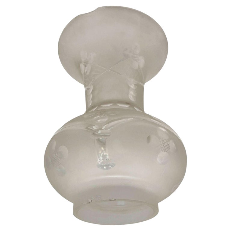 Victorian Wheel Cut Frosted Glass Floral Oil Lamp Fluted Hurricane Shade CHIPPED