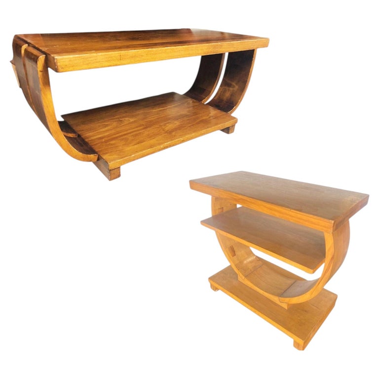 Blond Geometric Art Deco Side & Coffee Table by Gilbert Rohde for Brown Saltman