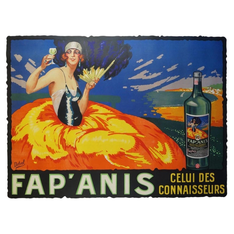 Large 5' Foot French Fap'Anis Drink Advertising Poster by Delval, 1935