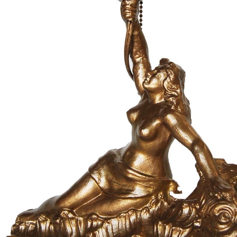 Gold-Tone Nude Grecian Female Spelter Lamp with Cut Crystal Globe