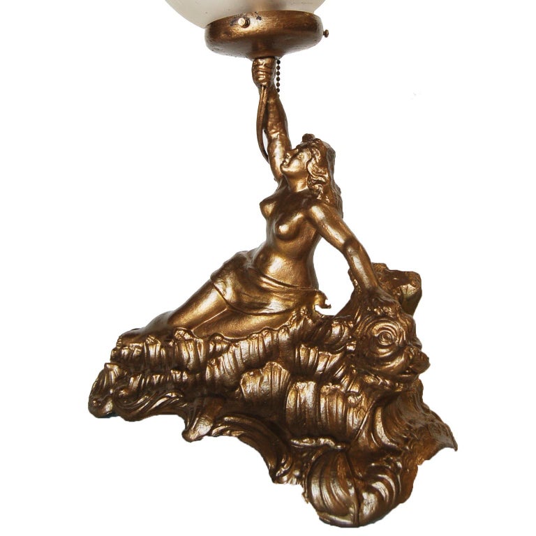 Gold-Tone Nude Grecian Female Spelter Lamp with Cut Crystal Globe