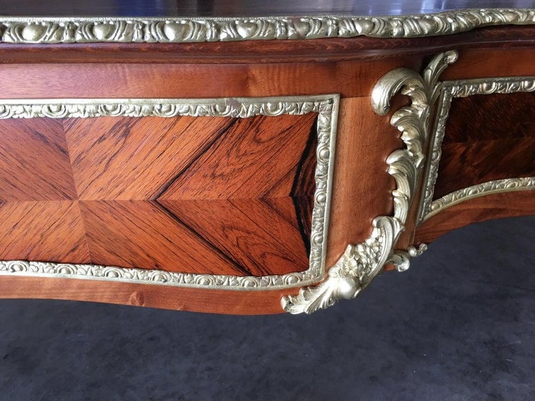 Louis XV Rococo Mahogany, Satinwood and Bureau Plat Executive Writing Desk