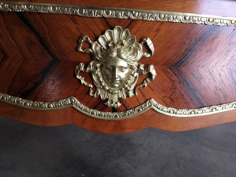 Louis XV Rococo Mahogany, Satinwood and Bureau Plat Executive Writing Desk
