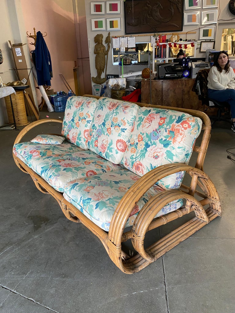 Restored Double D Loop Half Moon Rattan Four-Strand 3 Seater Sofa
