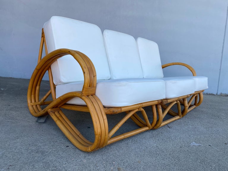 Rare "S Arm" 3-Strand Rattan Sofa and Lounge Chair Living Room Set