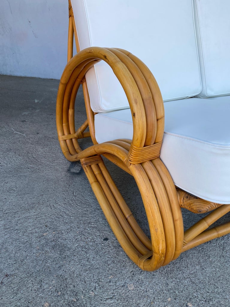 Rare "S Arm" 3-Strand Rattan Sofa and Lounge Chair Living Room Set