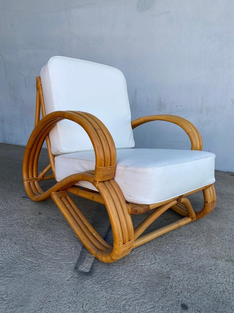 Rare "S Arm" 3-Strand Rattan Sofa and Lounge Chair Living Room Set